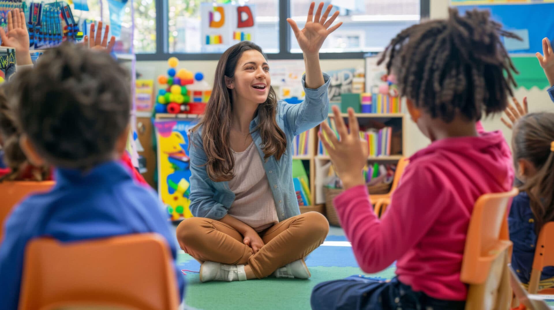 A Creative Playrooms teacher smiling with her students